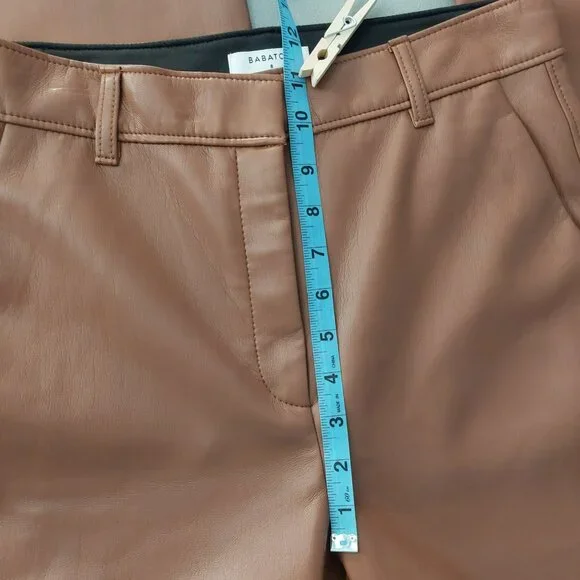 BABATON Brown Faux Leather Trousers 8 Caramel Sharp Polished Business Tailored - Picture 9 of 11